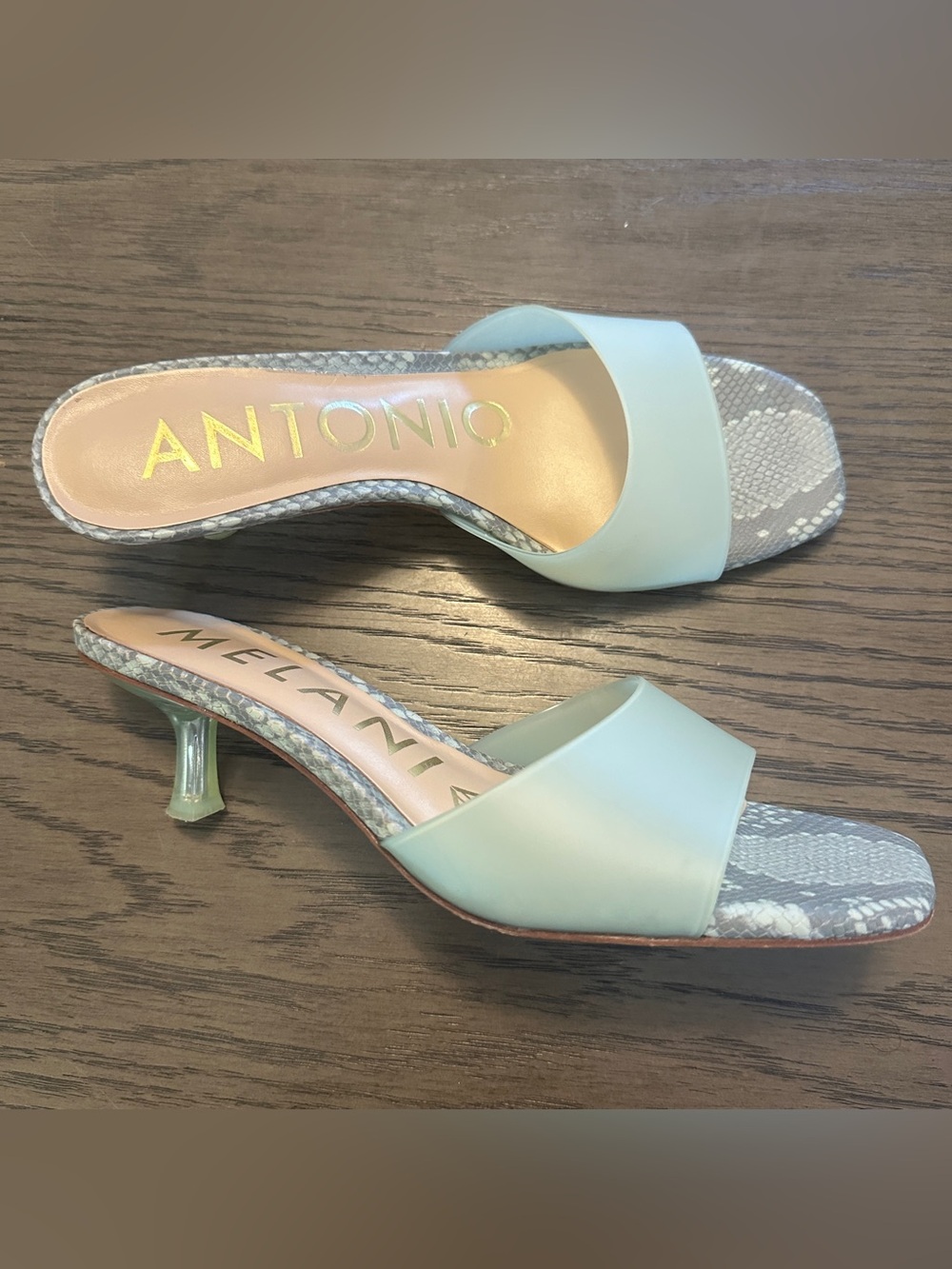 ANTONIO MELANI Mint Green Slide Kitten Heels